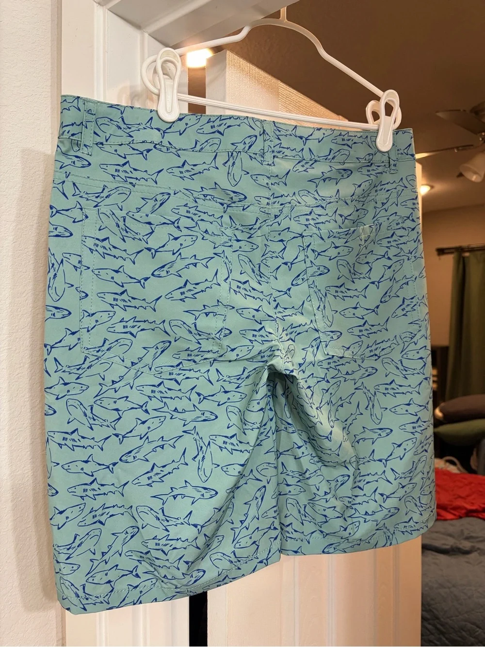 Cat & Jack Teal Swim Trunks with Navy Shark Print